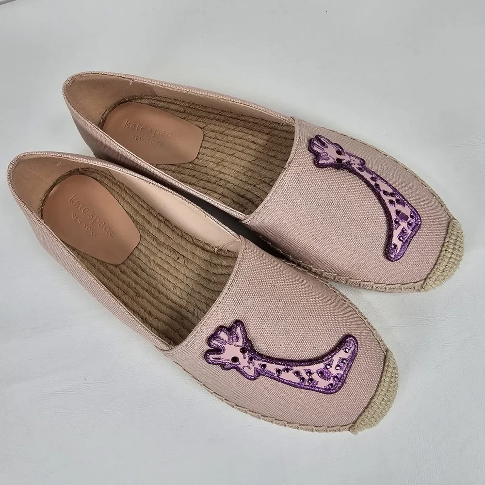 NEW‎ KATE SPADE Garden Giraffe Pale Vellum Espadrilles Size 8 B
